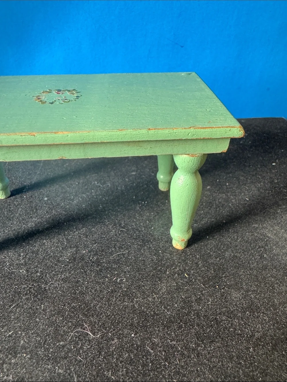 Rustic, vintage dollhouse Green Wooden Pedestal Table-distressed